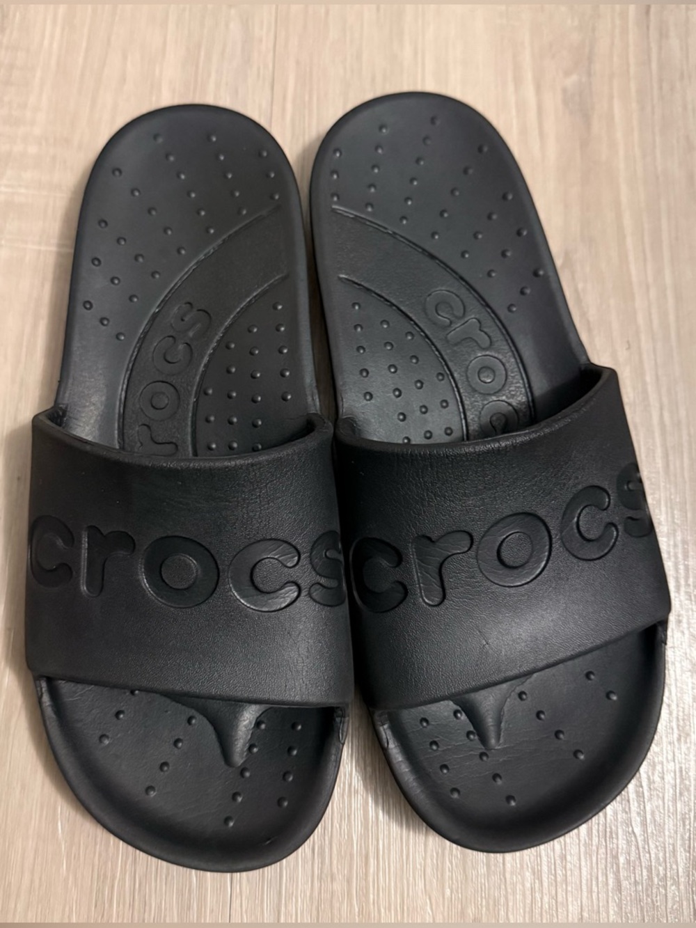 CROCS Black Slide Sandals with Embossed Logo Size W6